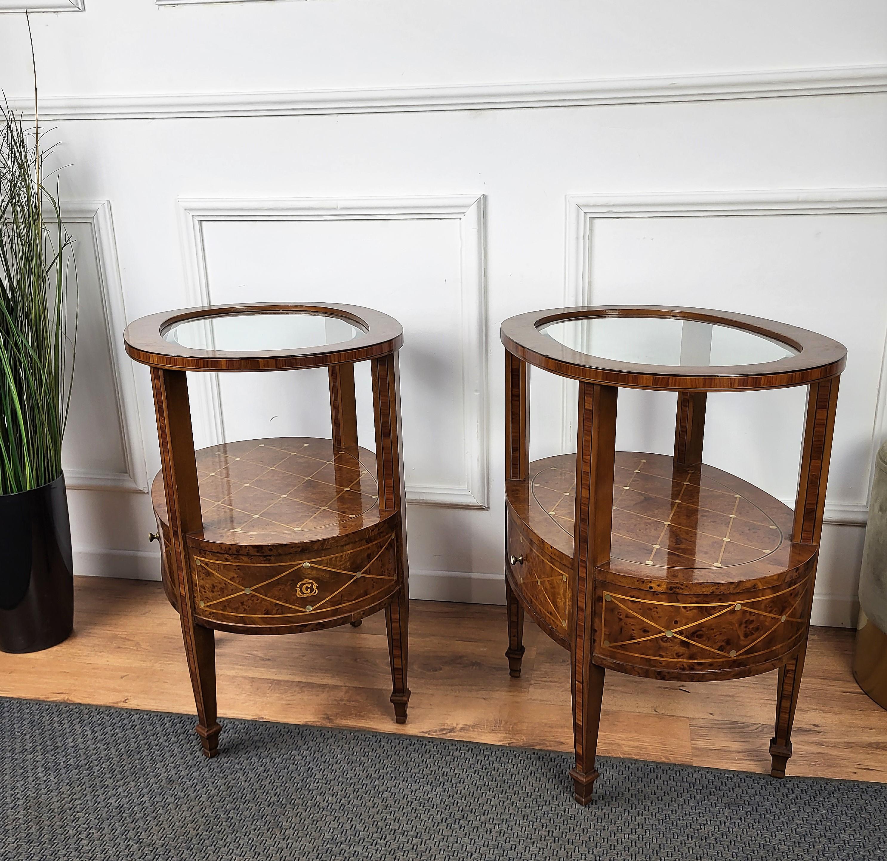 Pair of Italian Marquetry and Mother of Pearl Bed Side Night Stands Tables For Sale 1