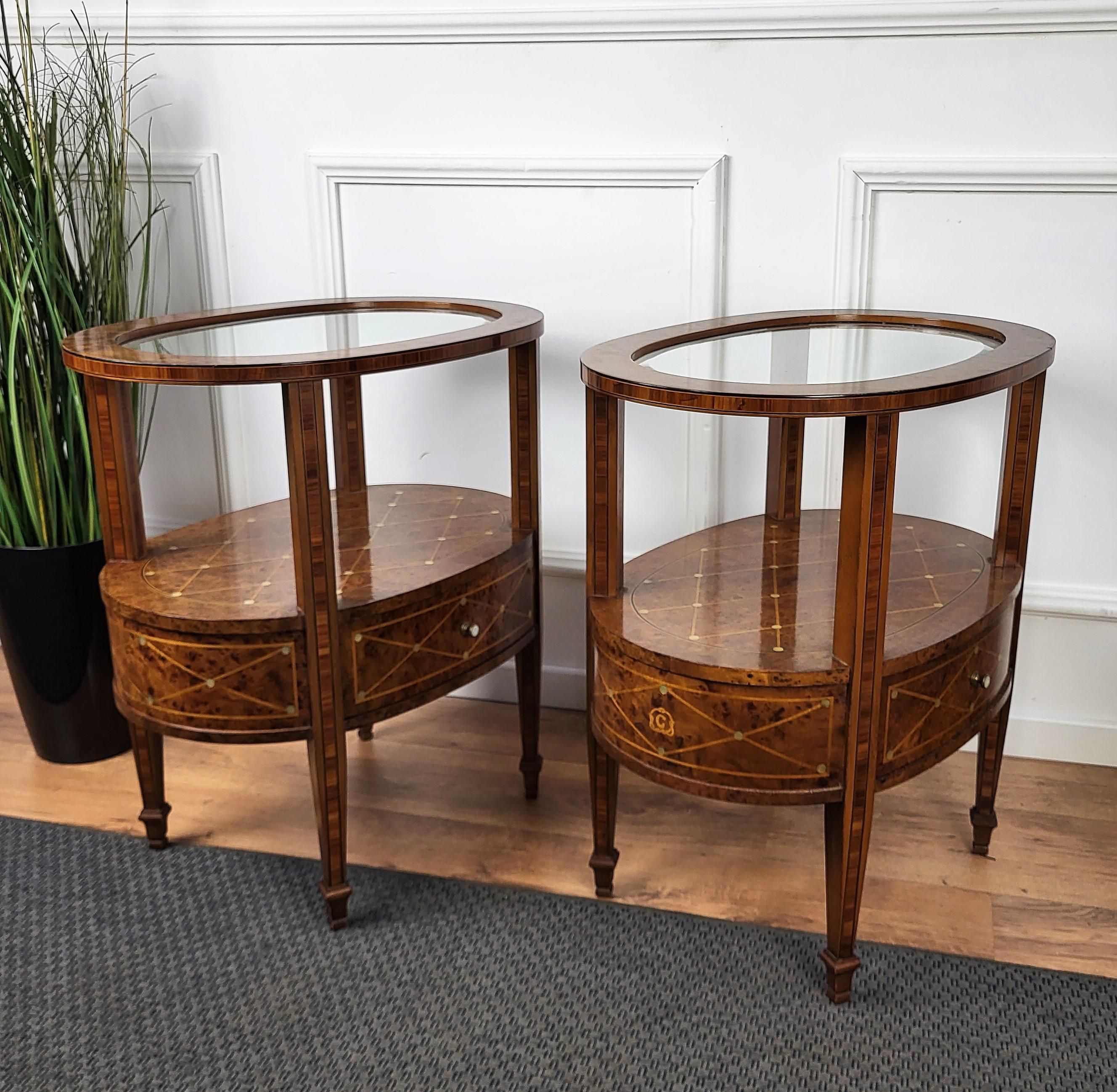 Pair of Italian Marquetry and Mother of Pearl Bed Side Night Stands Tables For Sale 2
