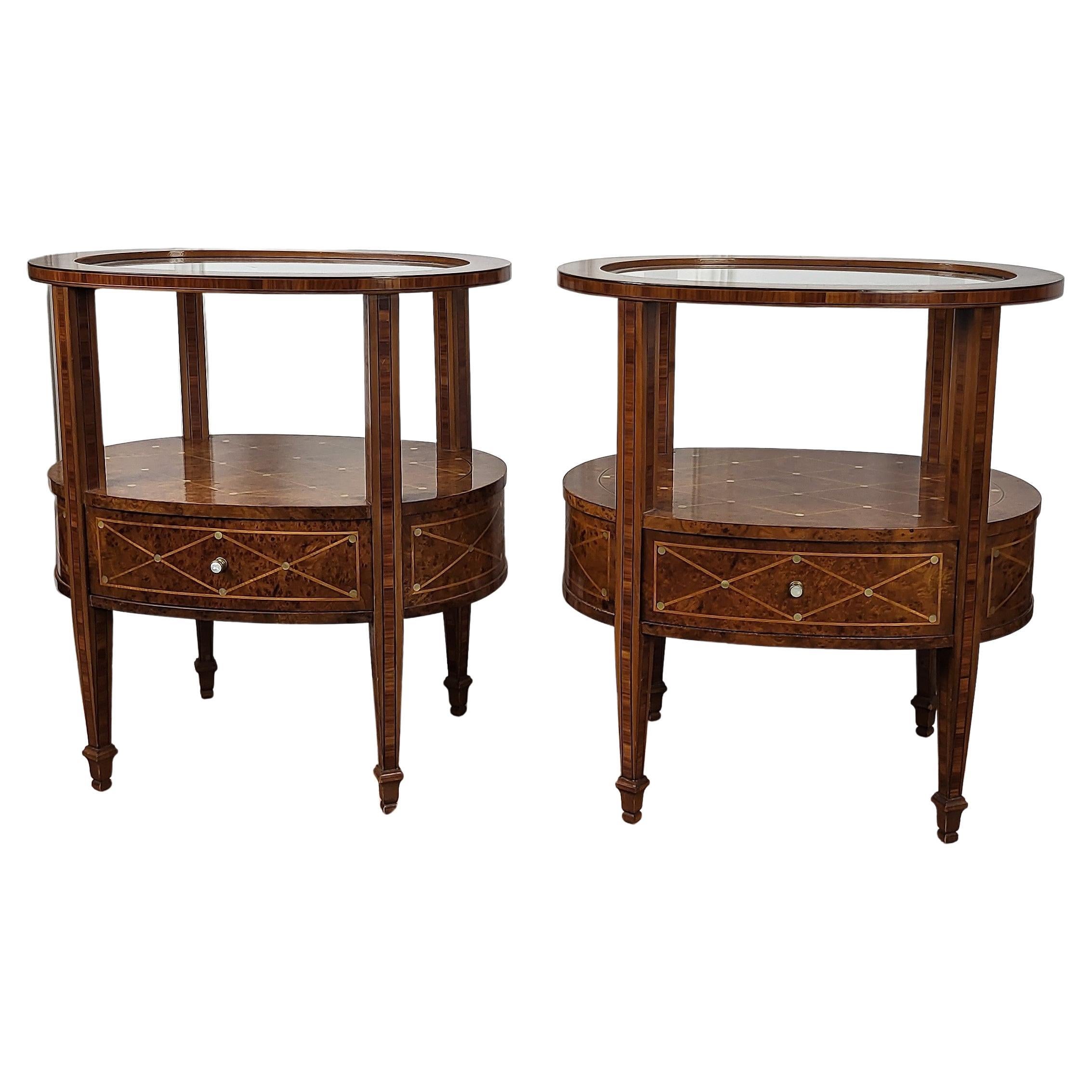 Pair of Italian Marquetry and Mother of Pearl Bed Side Night Stands Tables For Sale