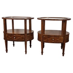 Vintage Pair of Italian Marquetry and Mother of Pearl Bed Side Night Stands Tables