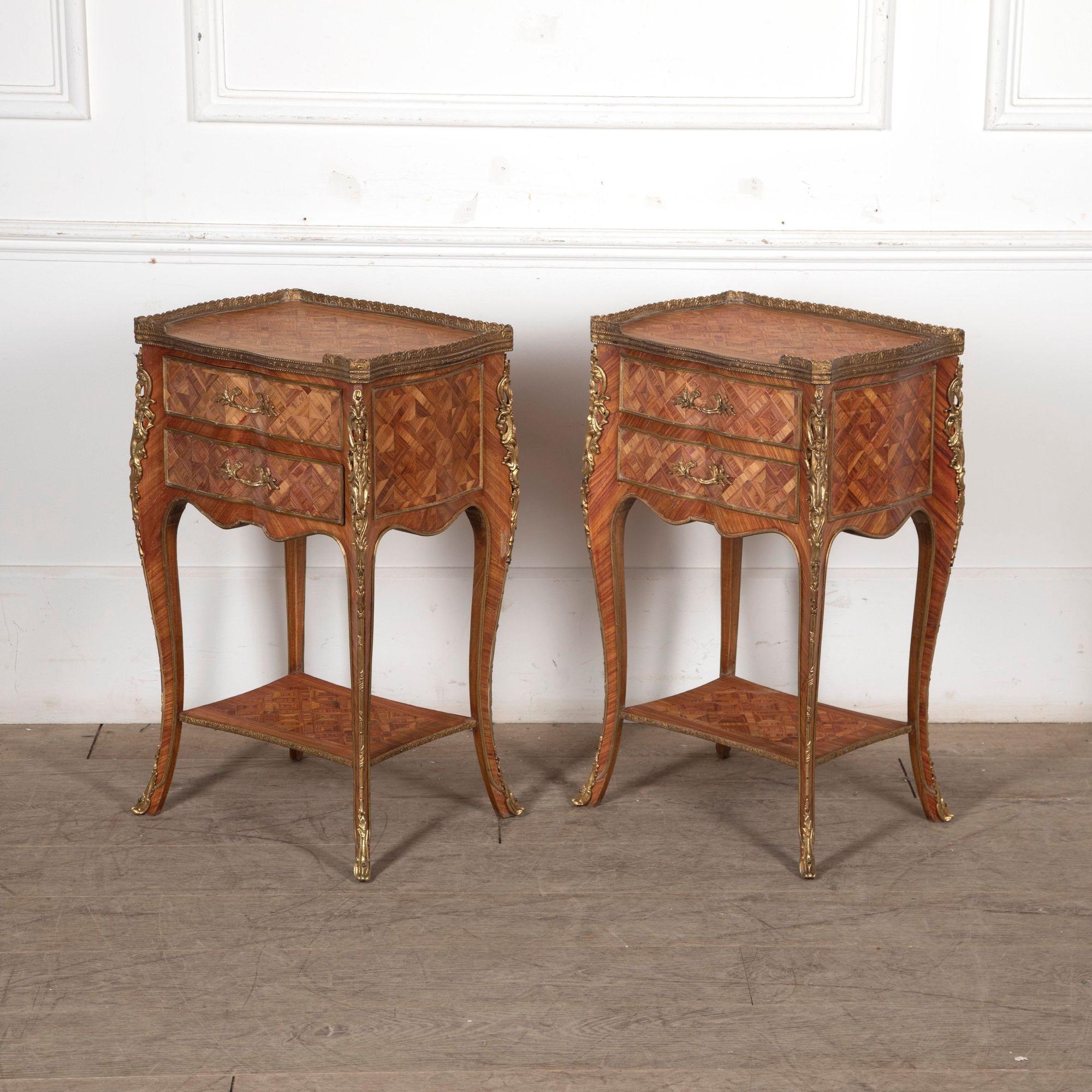 Pair of Italian Marquetry Bedside Tables For Sale 2