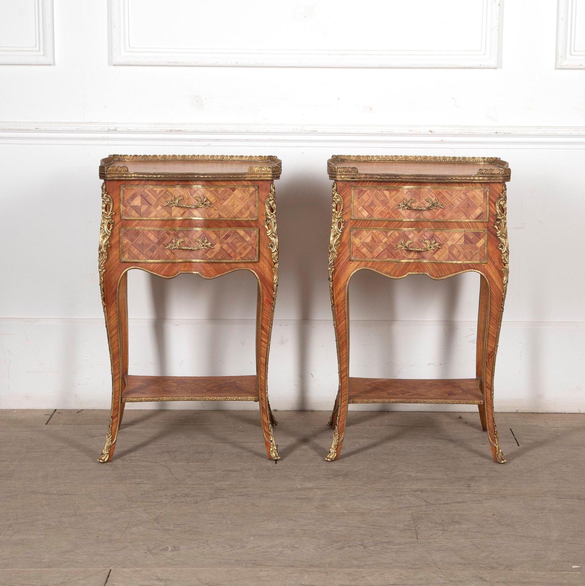 Pair of Italian Marquetry Bedside Tables For Sale 3