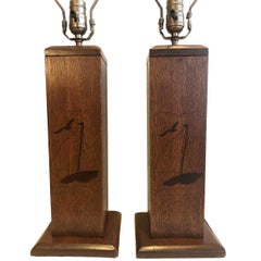 Pair of Italian Marquetry Nautical Lamps