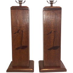 Antique Pair of Italian Marquetry Nautical Lamps