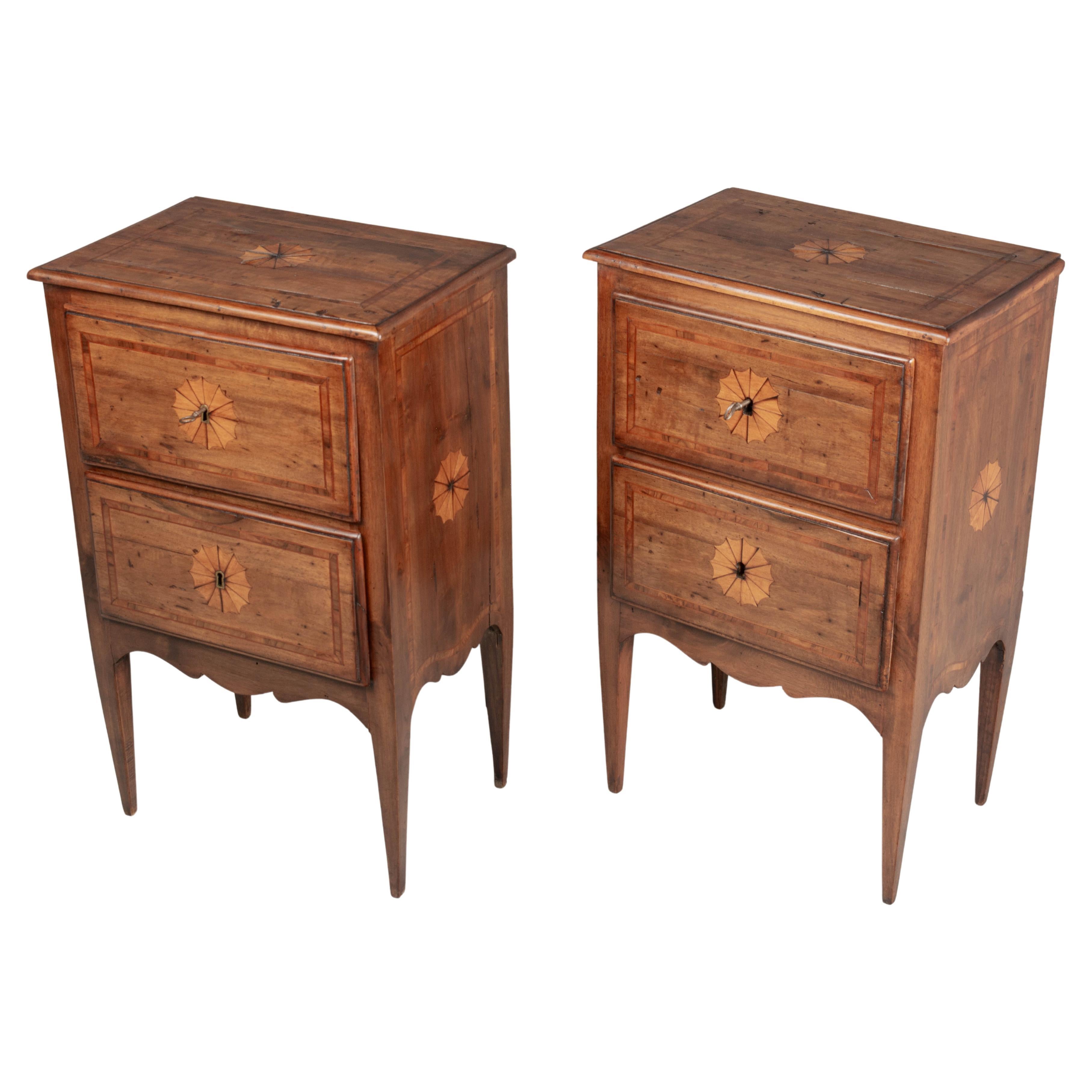 Pair of Italian Marquetry Nightstands or Side Tables For Sale