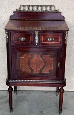 Pair of Italian Marquetry Nightstands with Bronze Crest, drawers and doors