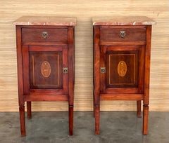 Pair of Italian Marquetry Nightstands with Bronze Crest, drawers and doors