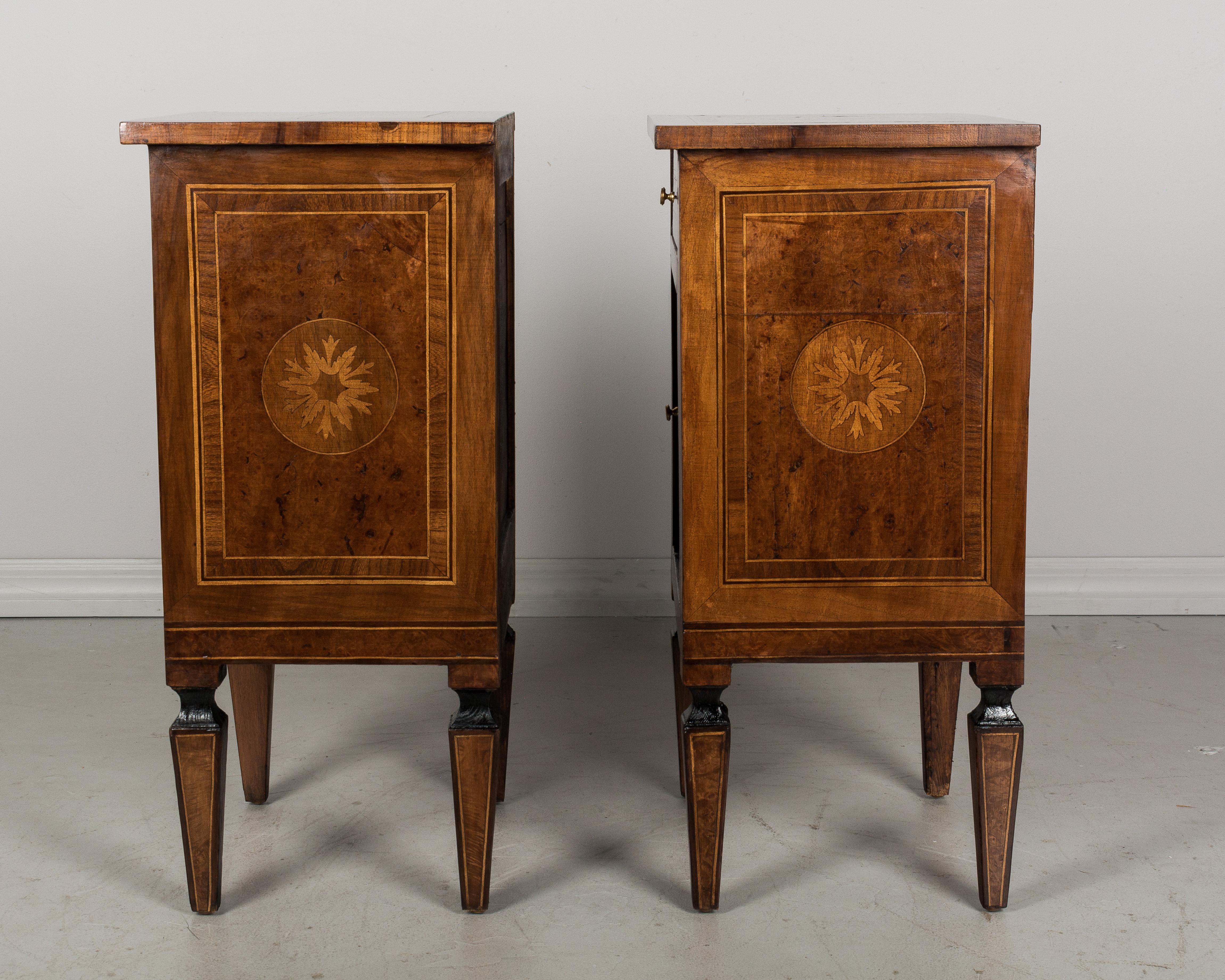 Walnut Pair of Italian Marquetry Side Tables