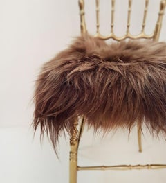 Pair of Italian Massive Brass Chairs by Chiavari, Upholstery Iceland Wol