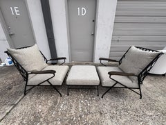 Pair Of Italian Maurizio Tepestini Wrought Iron Chairs And Ottoman