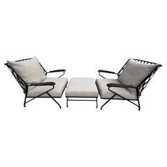 Pair Of Italian Maurizio Tepestini Wrought Iron Chairs And Ottoman