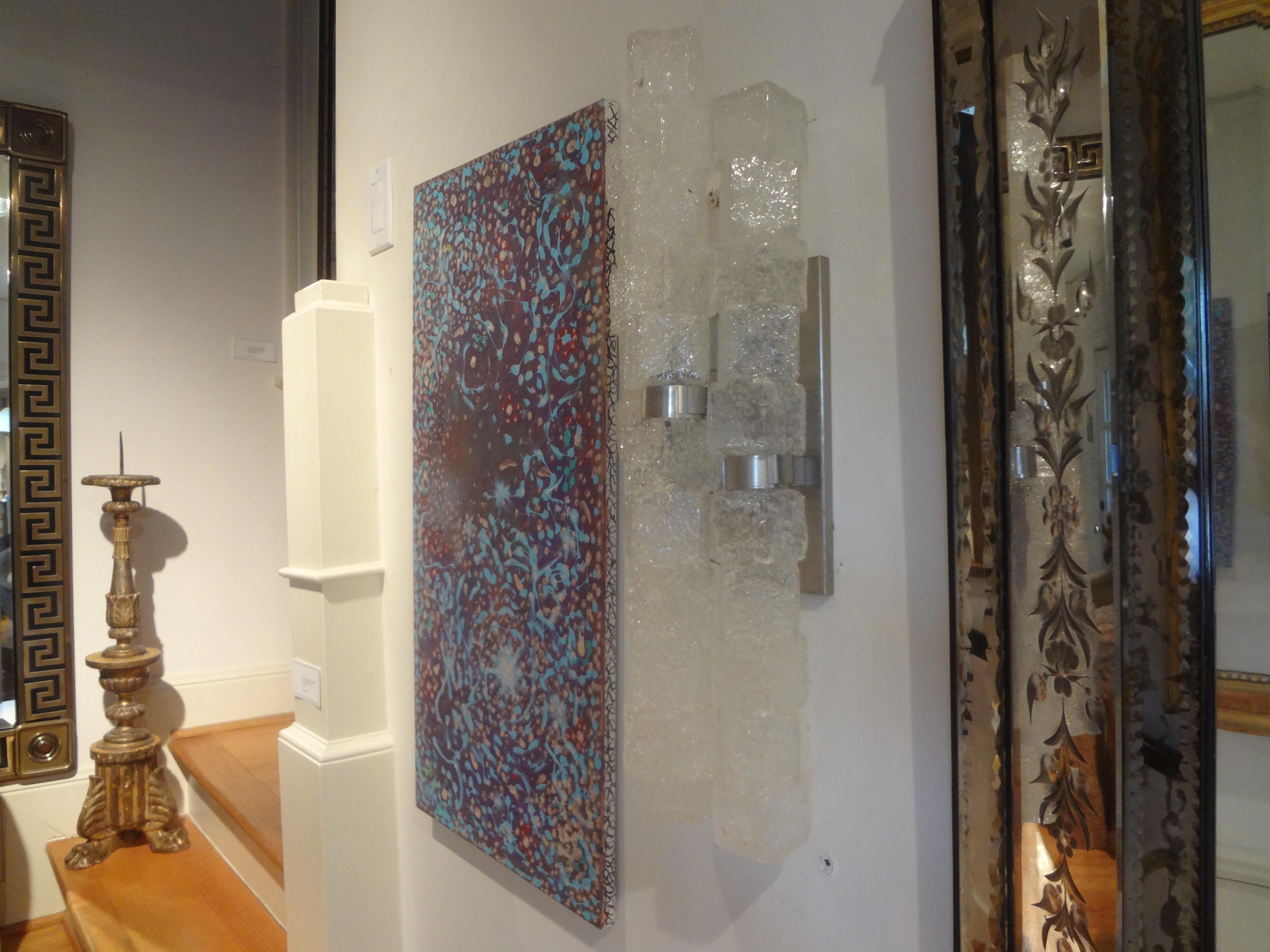 Paar italienische, von Max Ingrand für Fontana Arte inspirierte Murano-Glas-Wandleuchter (Chrom) im Angebot