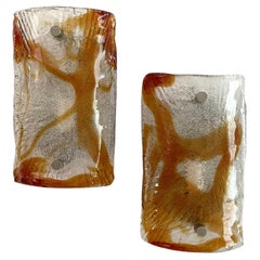 Pair of Italian Mazzega Murano Amber Glass Sconces (rewired)