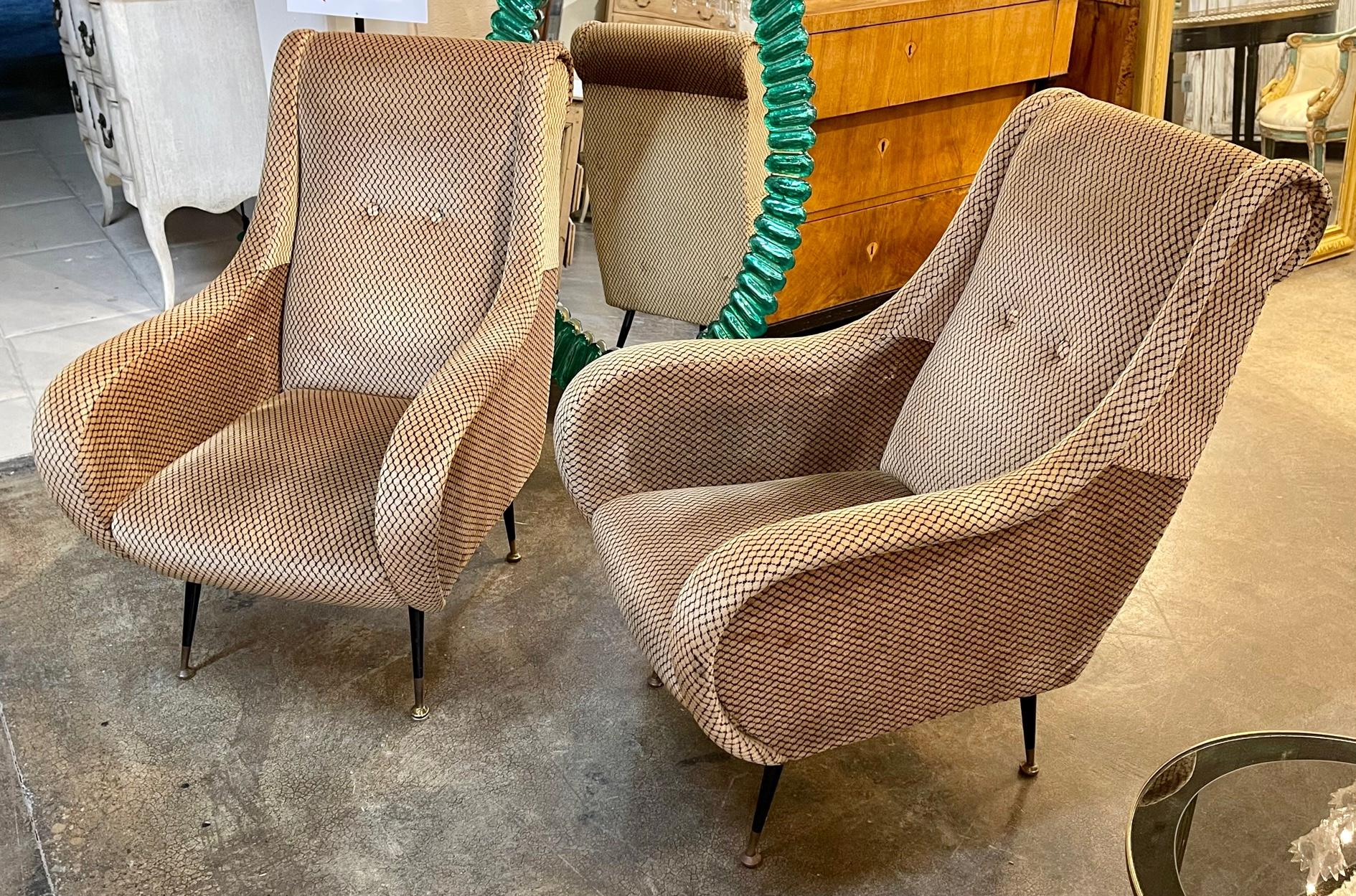 Pair of Italian MCM armchairs in the style of Marco Zanuso. Circa 1940. Perfect for today's transitional designs.