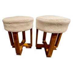 Pair of Italian MCM Art Deco Walnut Stools