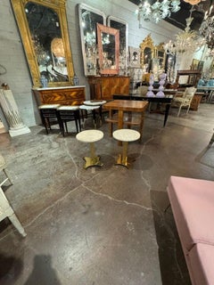 Pair of Italian MCM Brass and Travertine Side Tables
