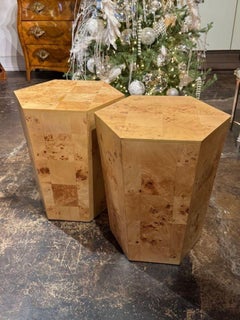 Pair of Italian MCM Burl Elm Hex Tables
