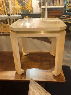 Pair of Italian MCM Parchment and Brass Side Tables