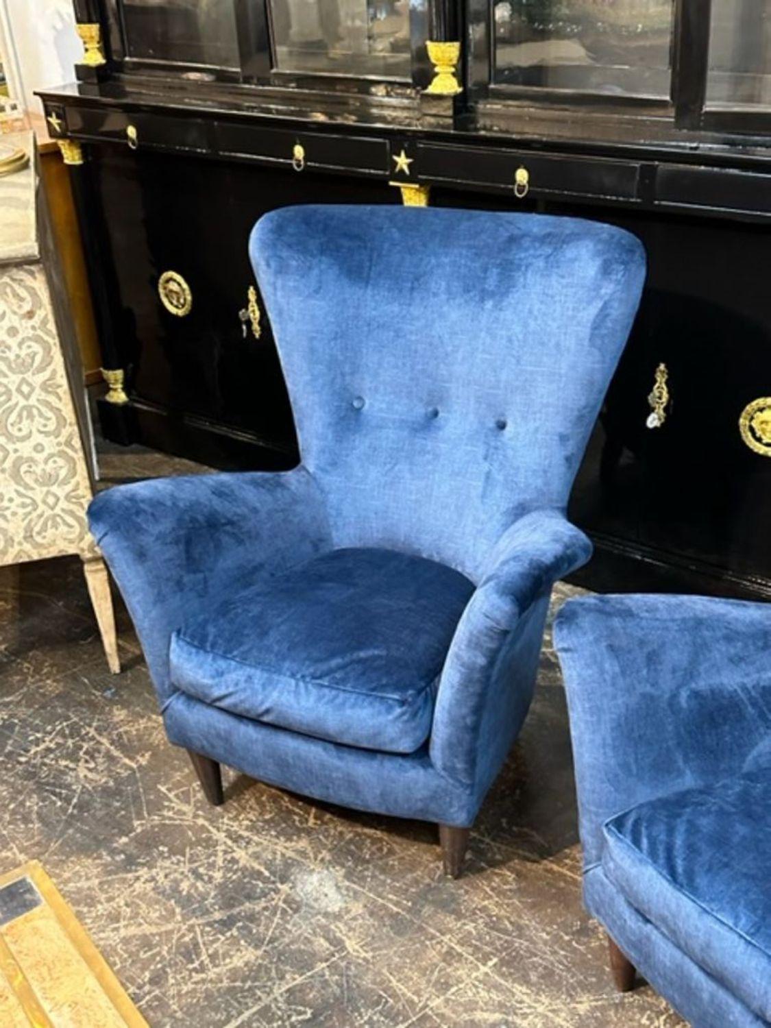 Mid-20th Century Pair of Italian MCM Velvet Upholstered Club Chairs For Sale