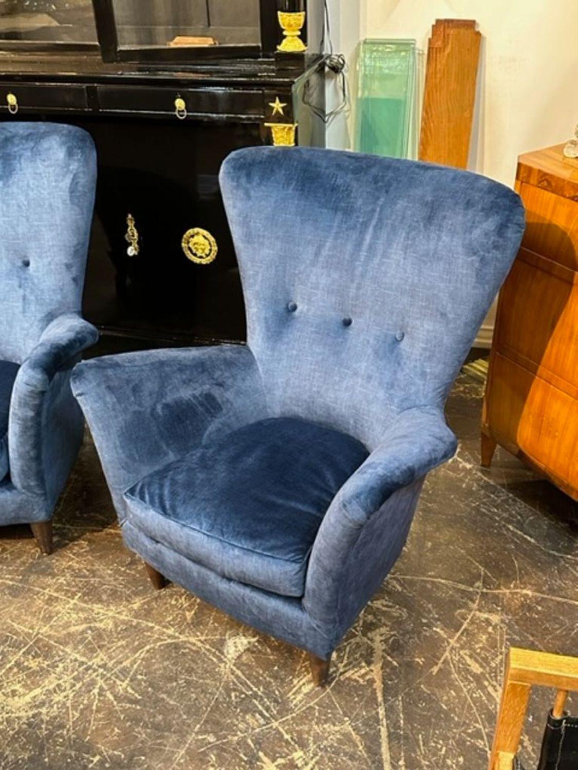 Pair of Italian MCM Velvet Upholstered Club Chairs For Sale 1
