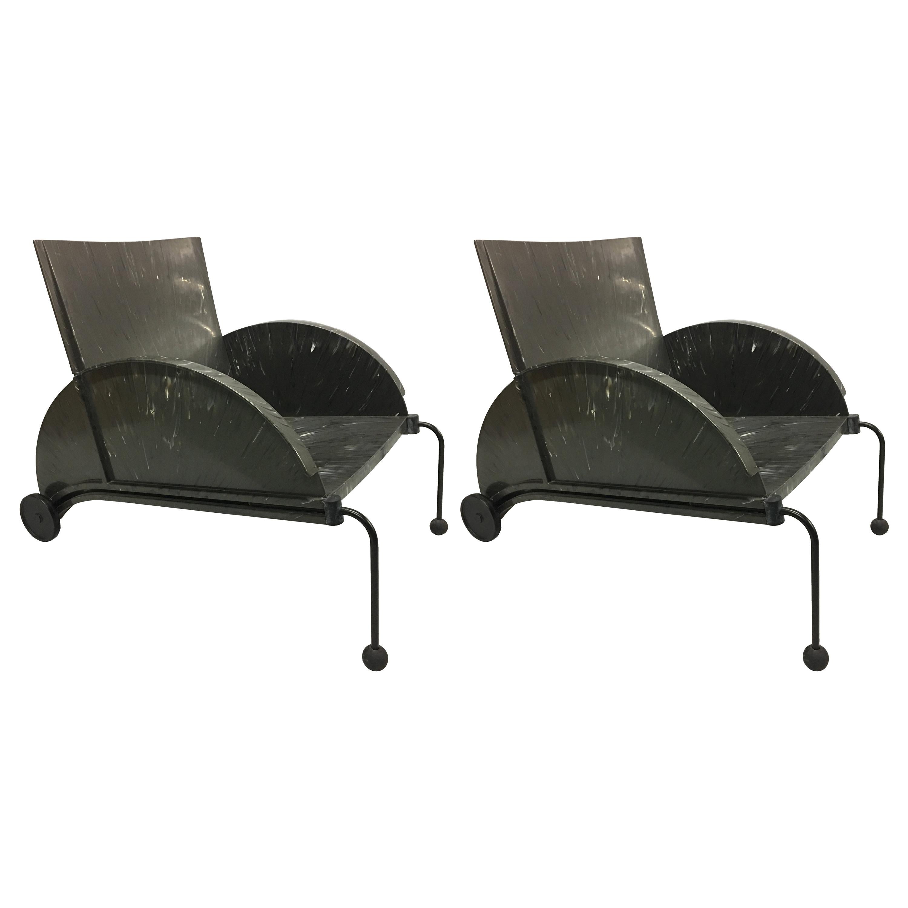 Pair of Italian 'Memphis Design' Lounge / Garden Chairs by Castelli Ferrieri