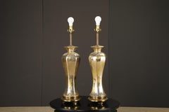 Pair of Italian Mercury Glass Table Lamps with Gilt Brass Bases, Murano, c 1950s