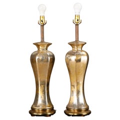Pair of Italian Mercury Glass Table Lamps with Gilt Brass Bases, Murano, c 1950s Pair of Italian Mercury Glass Table Lamps with Gilt Brass Bases, Murano, c 1950s