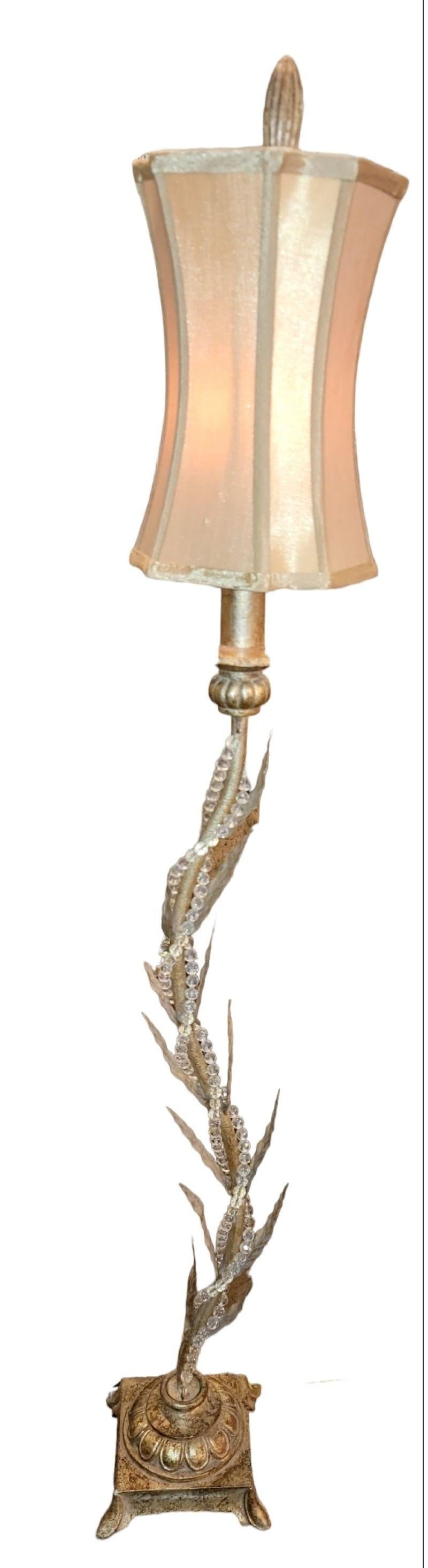 Pair of Italian Metal and Bead Tall Table Lamps 4