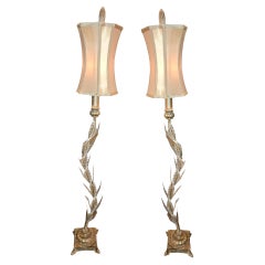 Vintage Pair of Italian Metal and Bead Tall Table Lamps