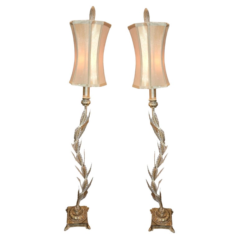 Pair of Italian Metal and Bead Tall Table lamps For Sale at 1stDibs