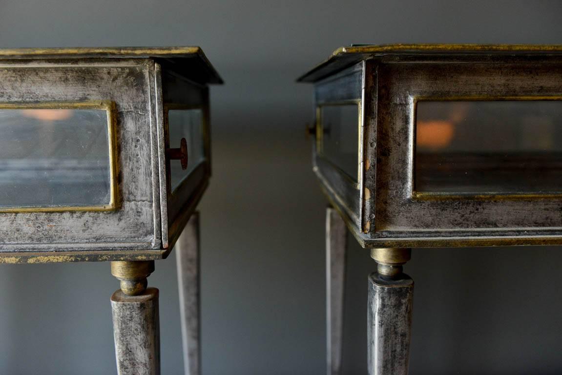 Hollywood Regency Pair of Italian Metal and Glass Side Tables, circa 1970
