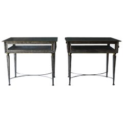 Pair of Italian Metal and Glass Side Tables, circa 1970