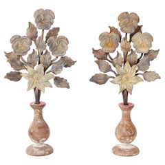 Pair of Italian Metal and Wood Floral Garnitures