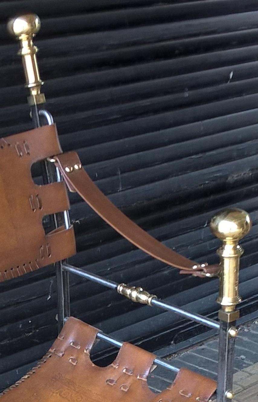 Pair of Italian Wrought Iron, Brass & Leather Armchairs im Angebot 8