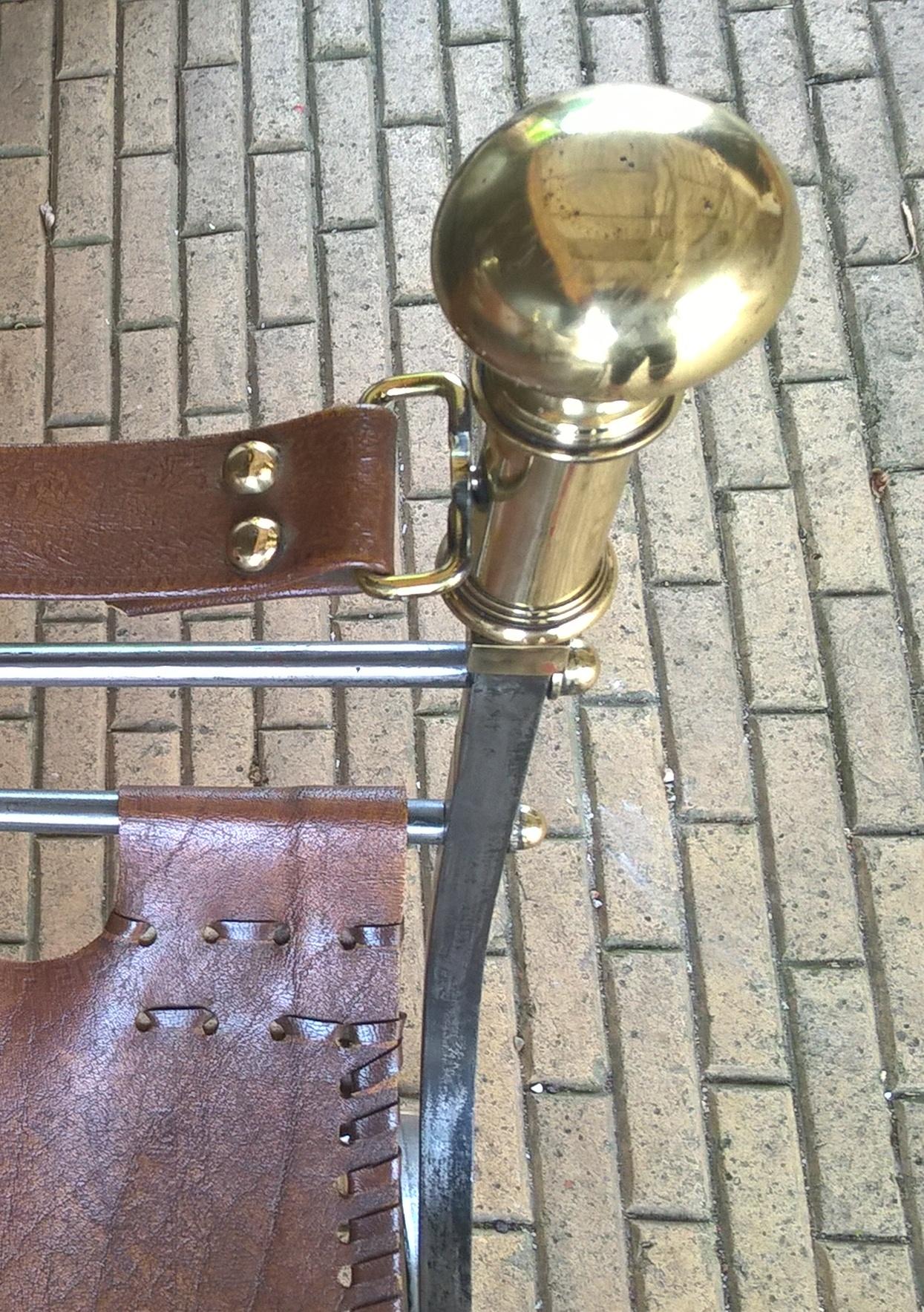 Pair of Italian Wrought Iron, Brass & Leather Armchairs im Angebot 2