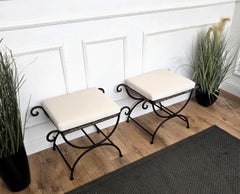 Pair of Italian Metal Iron Bench Stool Roll Arm Window Seats New Cushions
