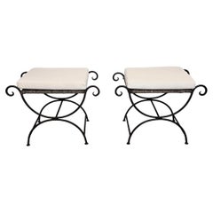 Pair of Italian Metal Iron Bench Stool Roll Arm Window Seats New Cushions