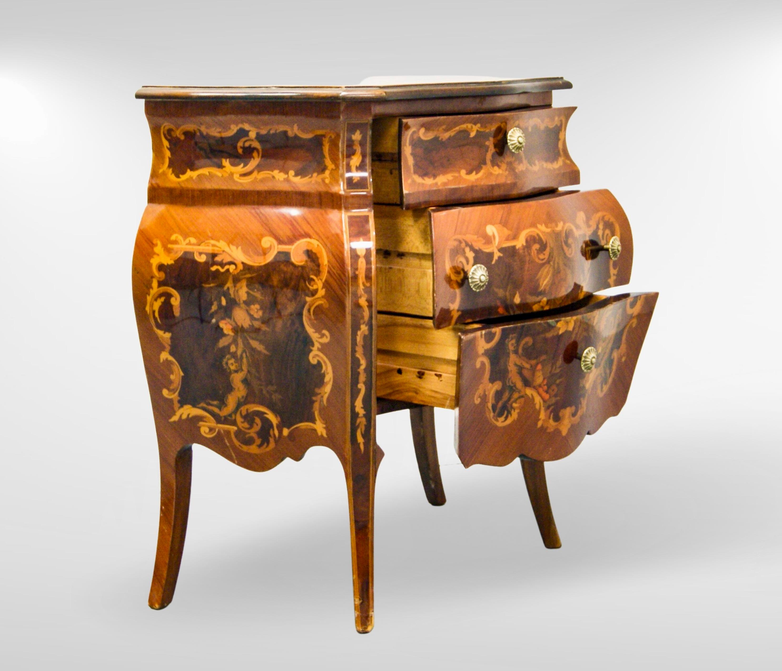 Pair of Italian Mezza Luna Inlaid Marquetry Olivewood Bombe Commodes For Sale 5