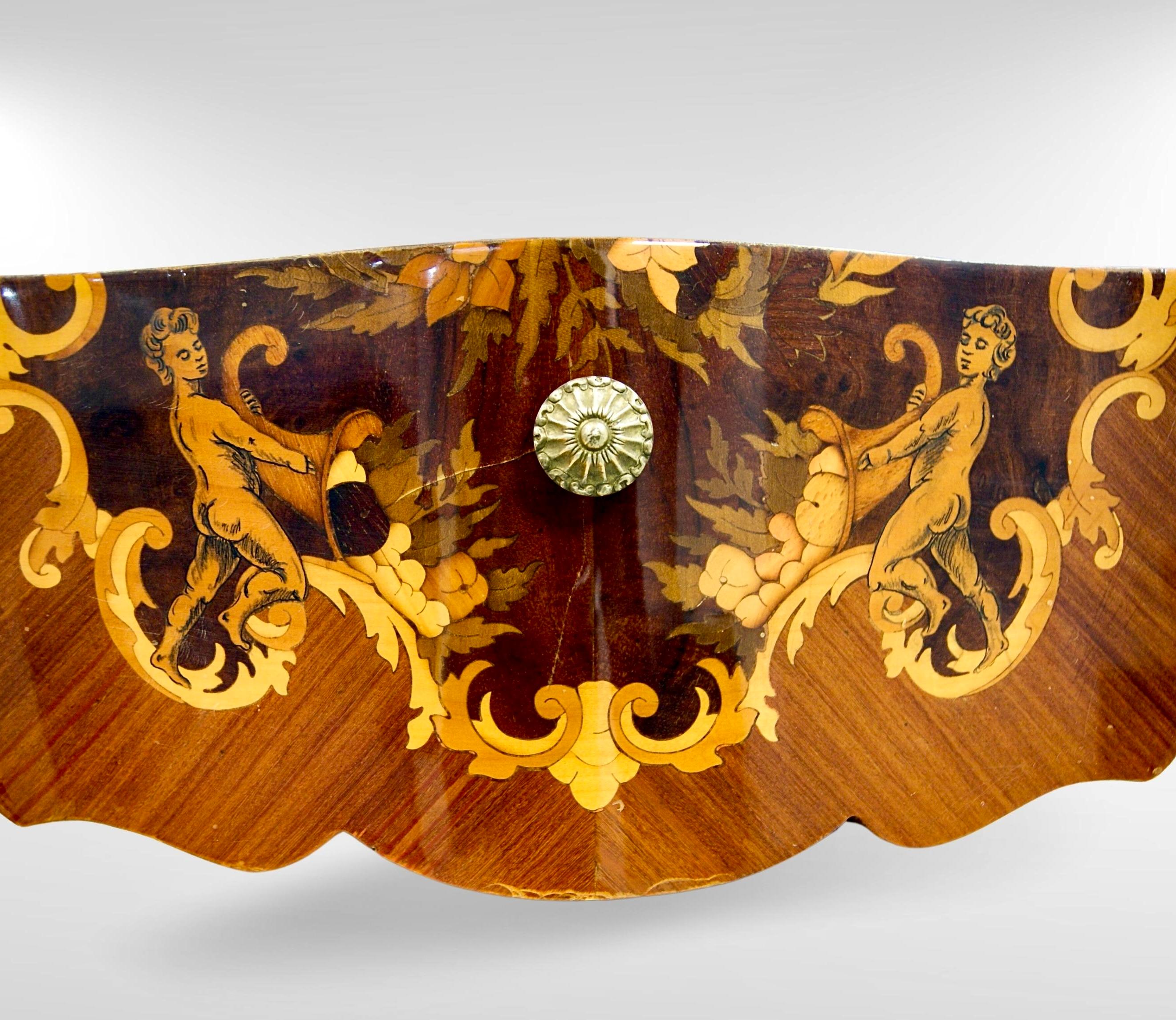 Pair of Italian Mezza Luna Inlaid Marquetry Olivewood Bombe Commodes For Sale 8