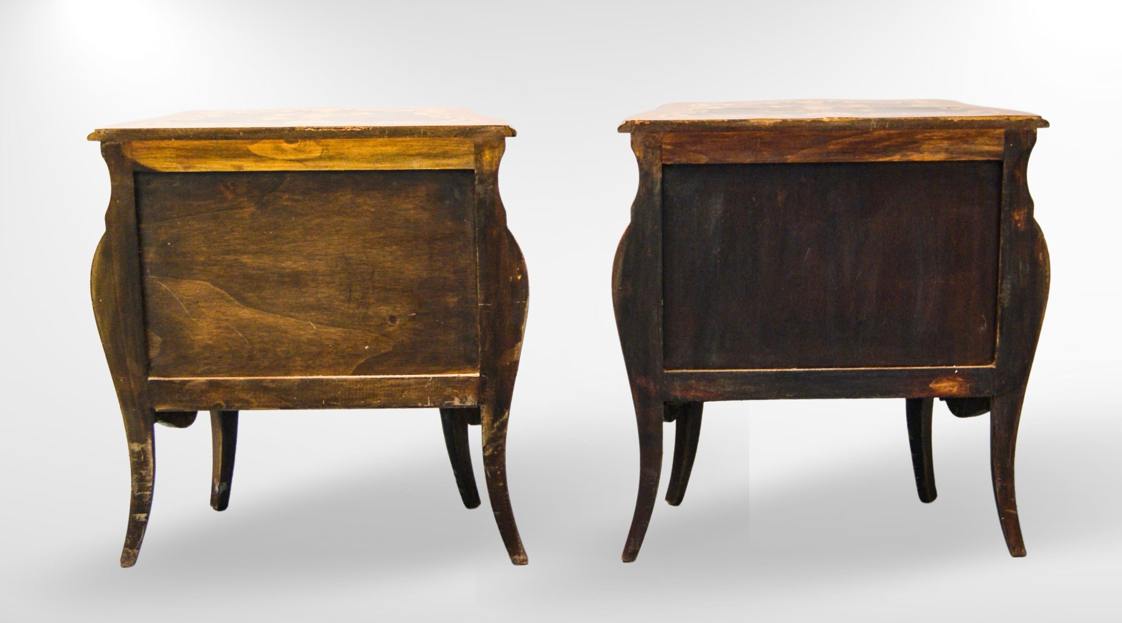 Pair of Italian Mezza Luna Inlaid Marquetry Olivewood Bombe Commodes For Sale 14