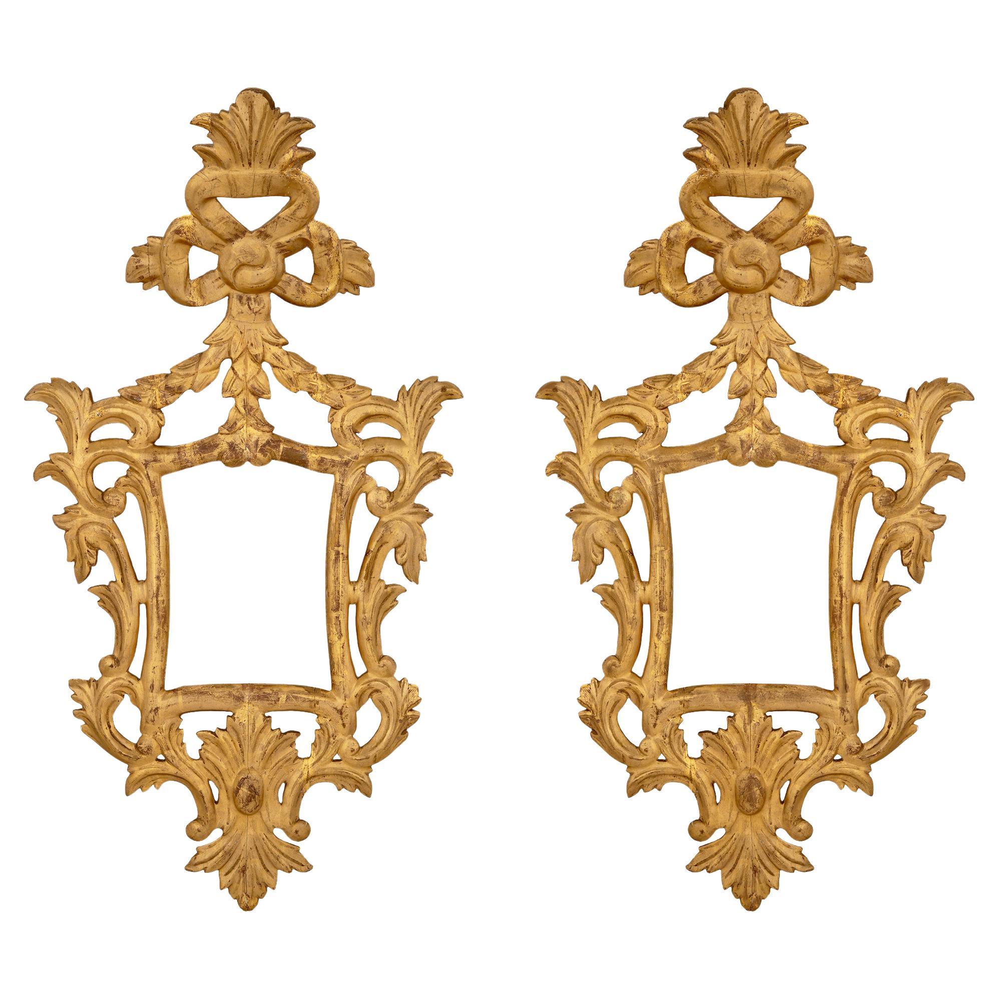 Pair of Italian Mid-18th Century Baroque Style Giltwood Mirrors For Sale