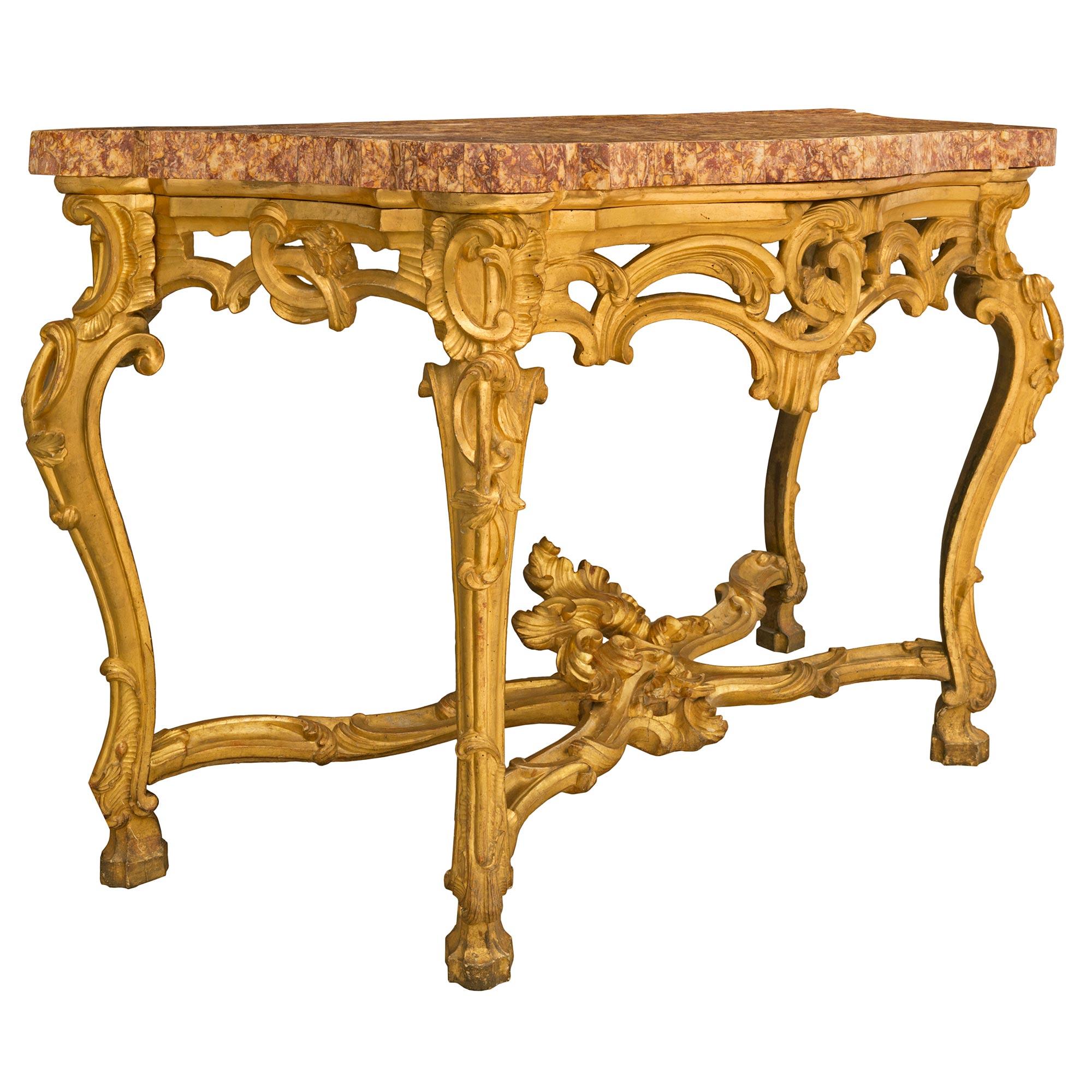 Pair of Italian Mid-18th Century Louis XV Period Giltwood Consoles In Good Condition For Sale In West Palm Beach, FL