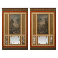 coppia di specchi italiani della metà del XVIII secolo, periodo Luigi XVI, patinati e in legno dorato