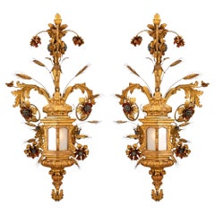 Pair of Italian Mid-18th Century Venetian Gilt Metal and Giltwood Sconces