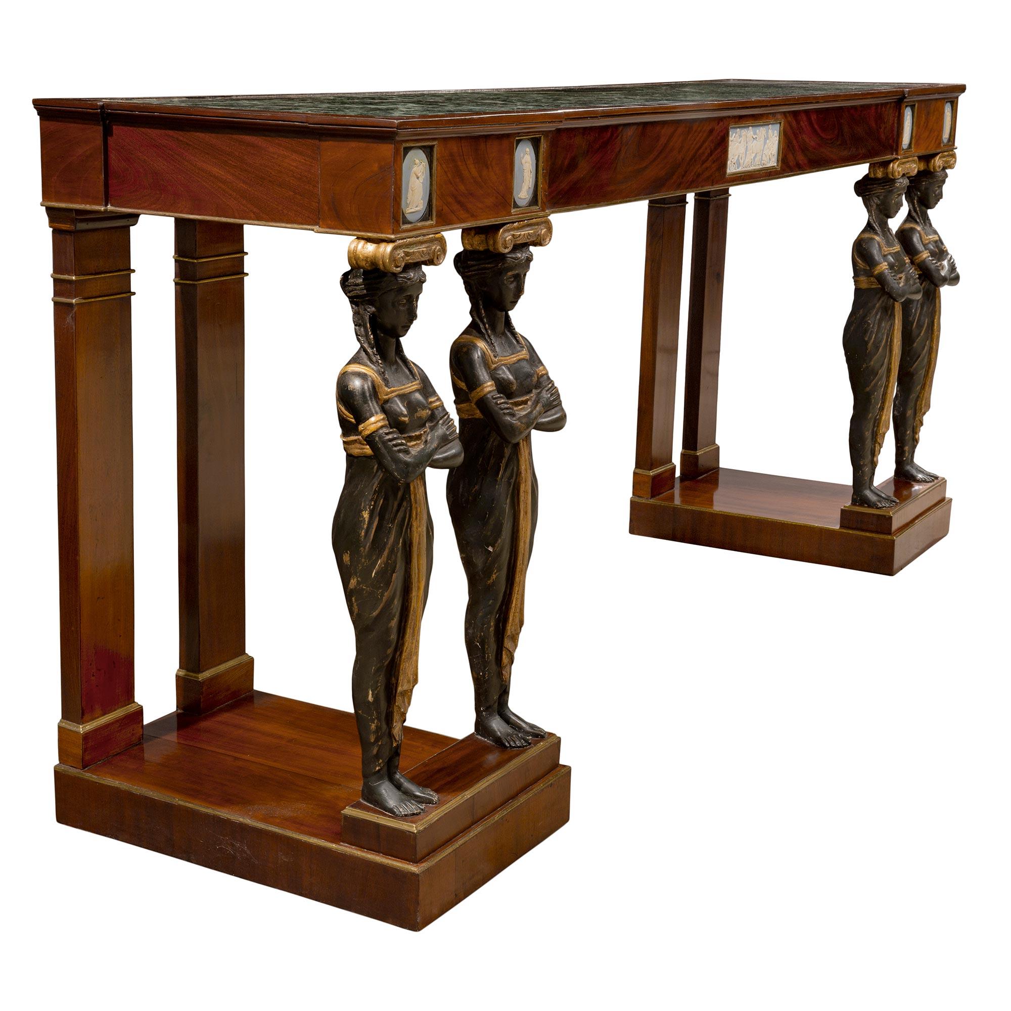 Pair of Italian Mid-19th Century Empire Style Mahogany Consoles from Naples In Good Condition For Sale In West Palm Beach, FL