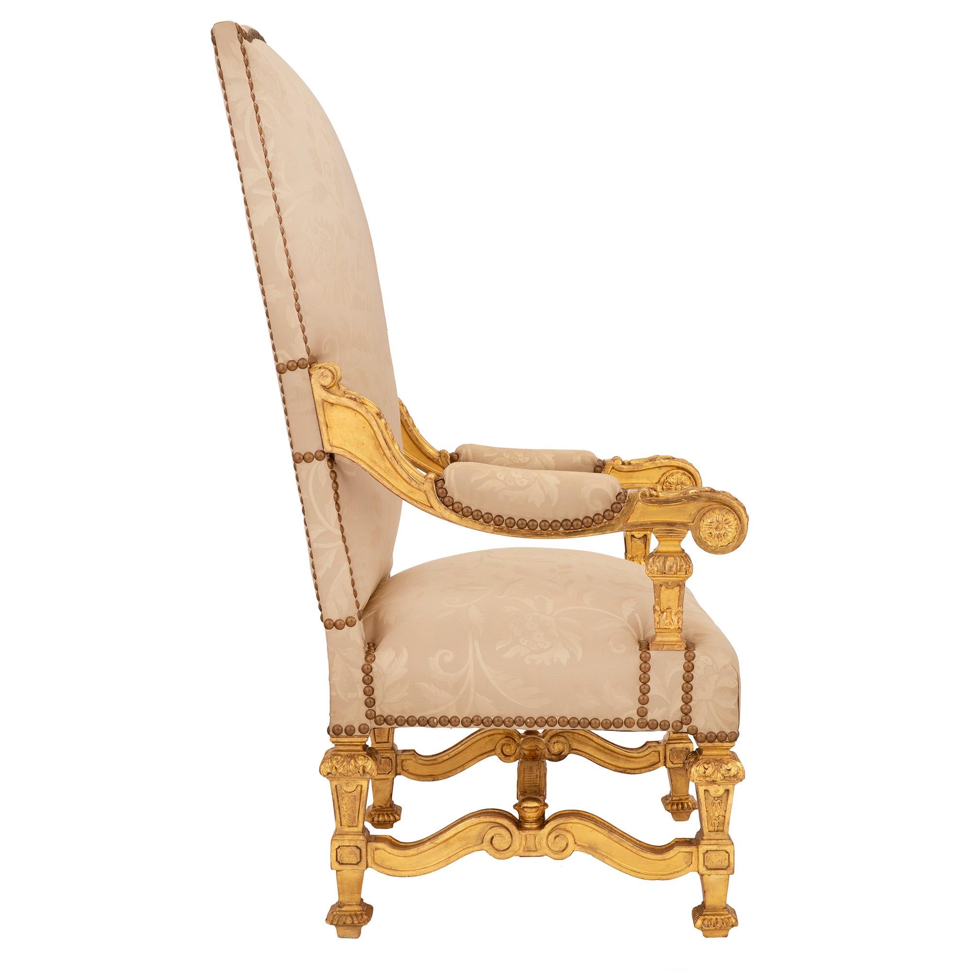 Pair of Italian Mid-19th Century Louis XIV St. Giltwood Armchairs In Good Condition For Sale In West Palm Beach, FL