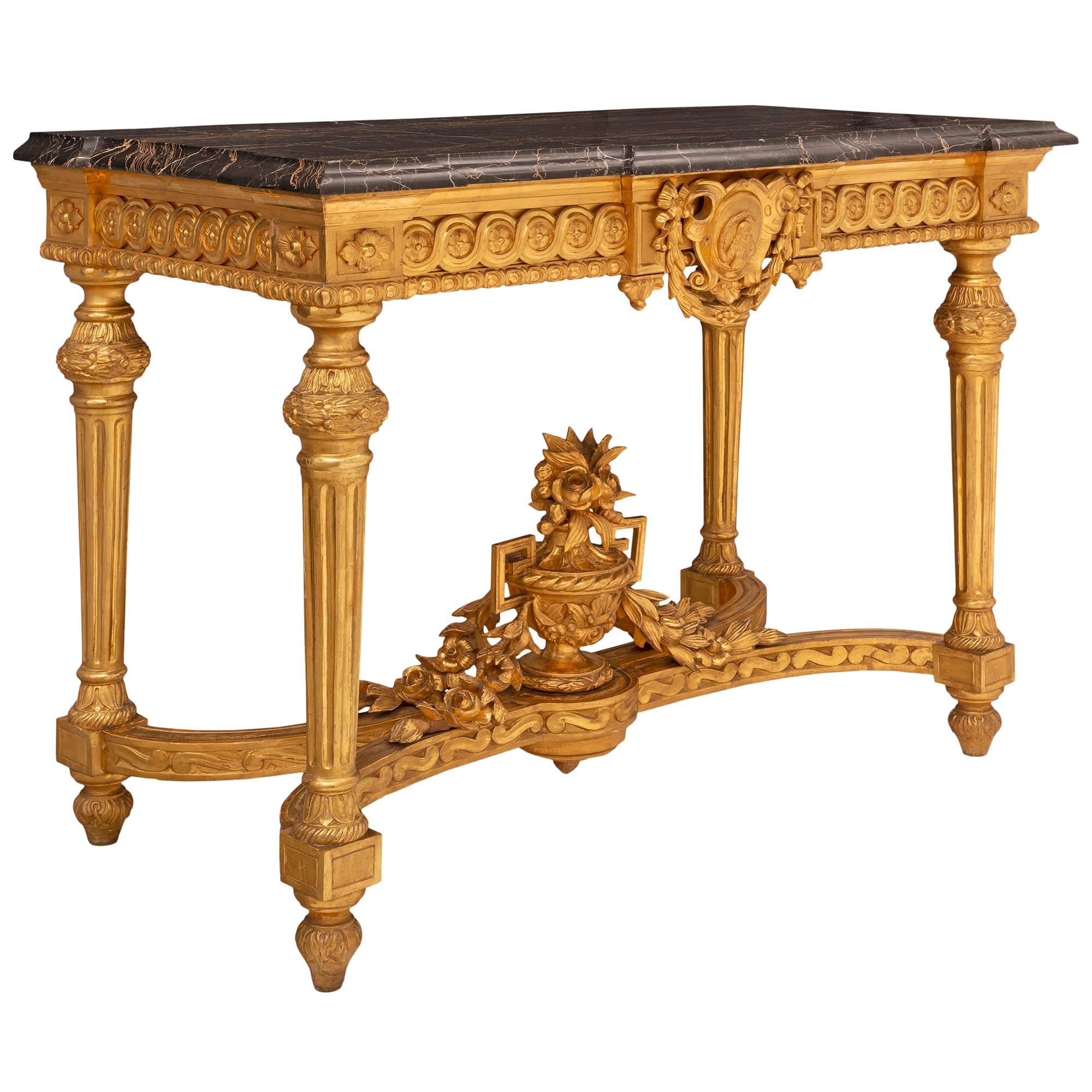 Pair of Italian Mid-19th Century Louis XVI Style Giltwood Freestanding Consoles In Good Condition For Sale In West Palm Beach, FL