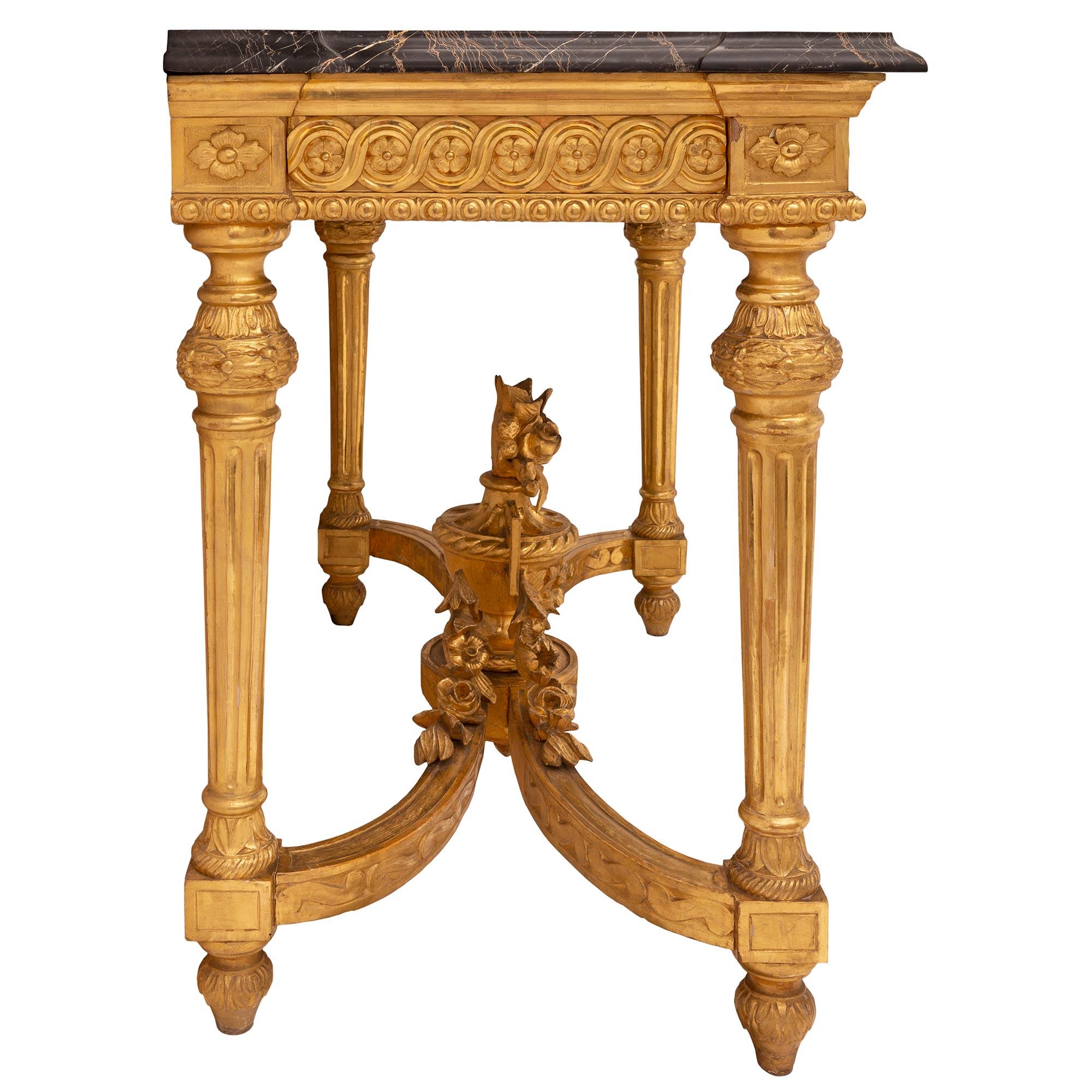 Marble Pair of Italian Mid-19th Century Louis XVI Style Giltwood Freestanding Consoles For Sale