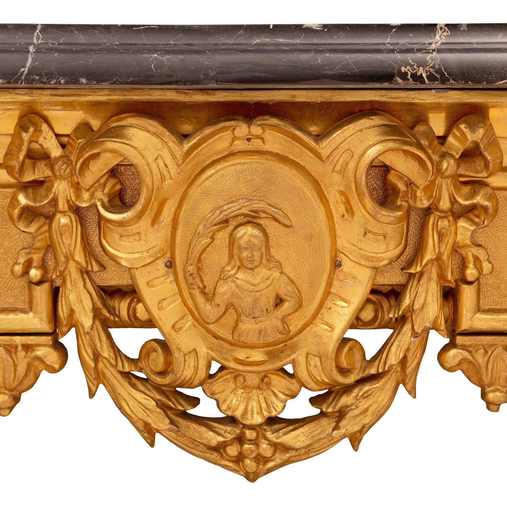 Pair of Italian Mid-19th Century Louis XVI Style Giltwood Freestanding Consoles For Sale 1