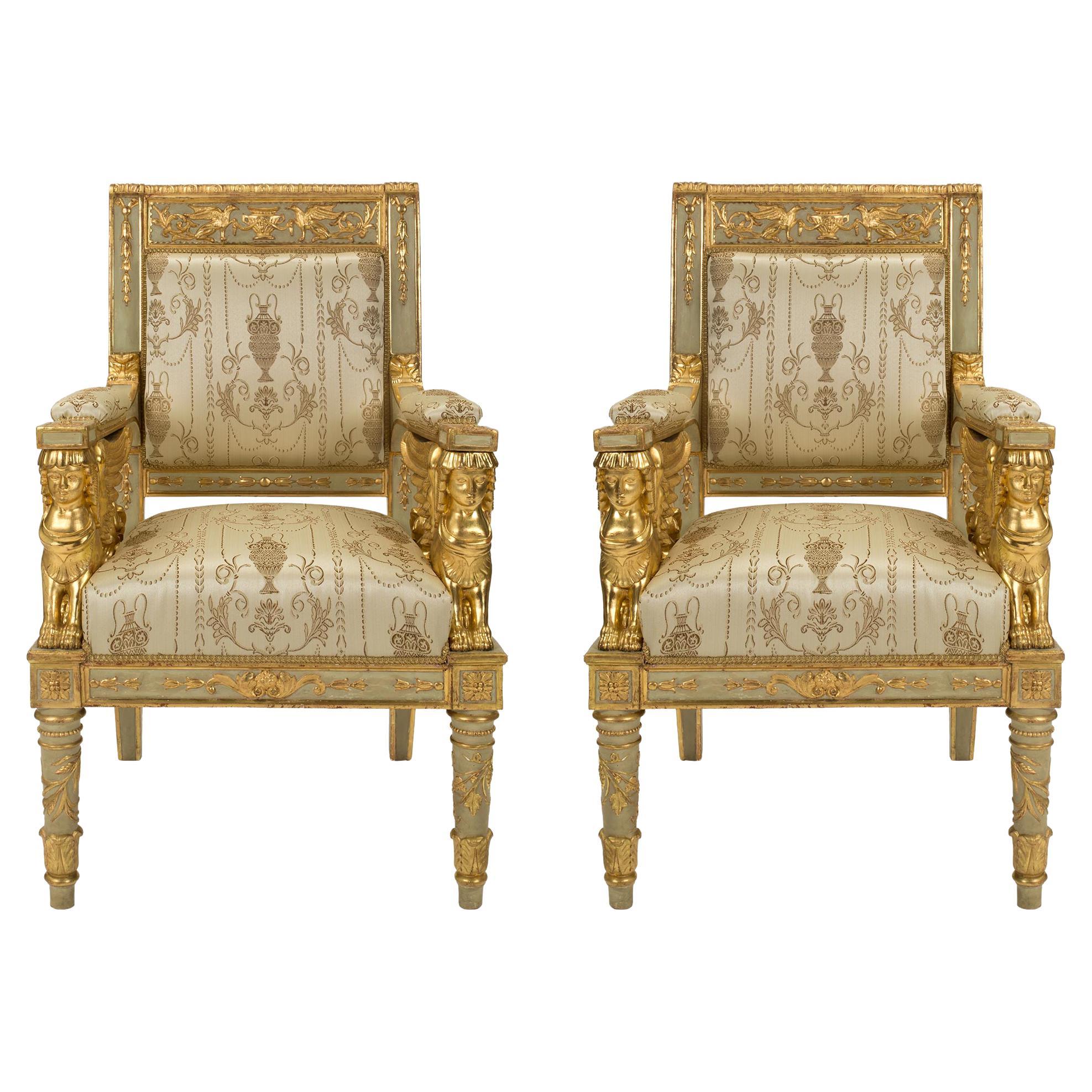 Pair of Italian Mid 19th Century Neo-Classical St. Armchairs For Sale